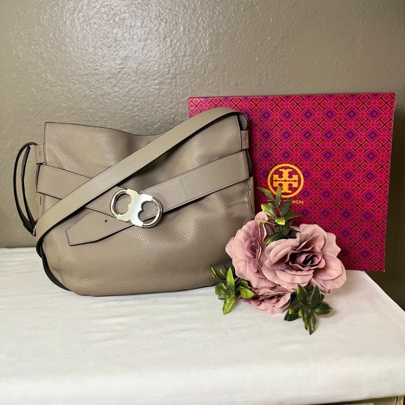 Tory Burch Gemini Link Hobo Crossbody Bag French Gray Pebbled Leather - Picture 4 of 17